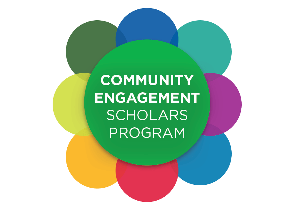 Community Engagement Scholars Program Logo, overlapping colorful circles arranged in a floral shape